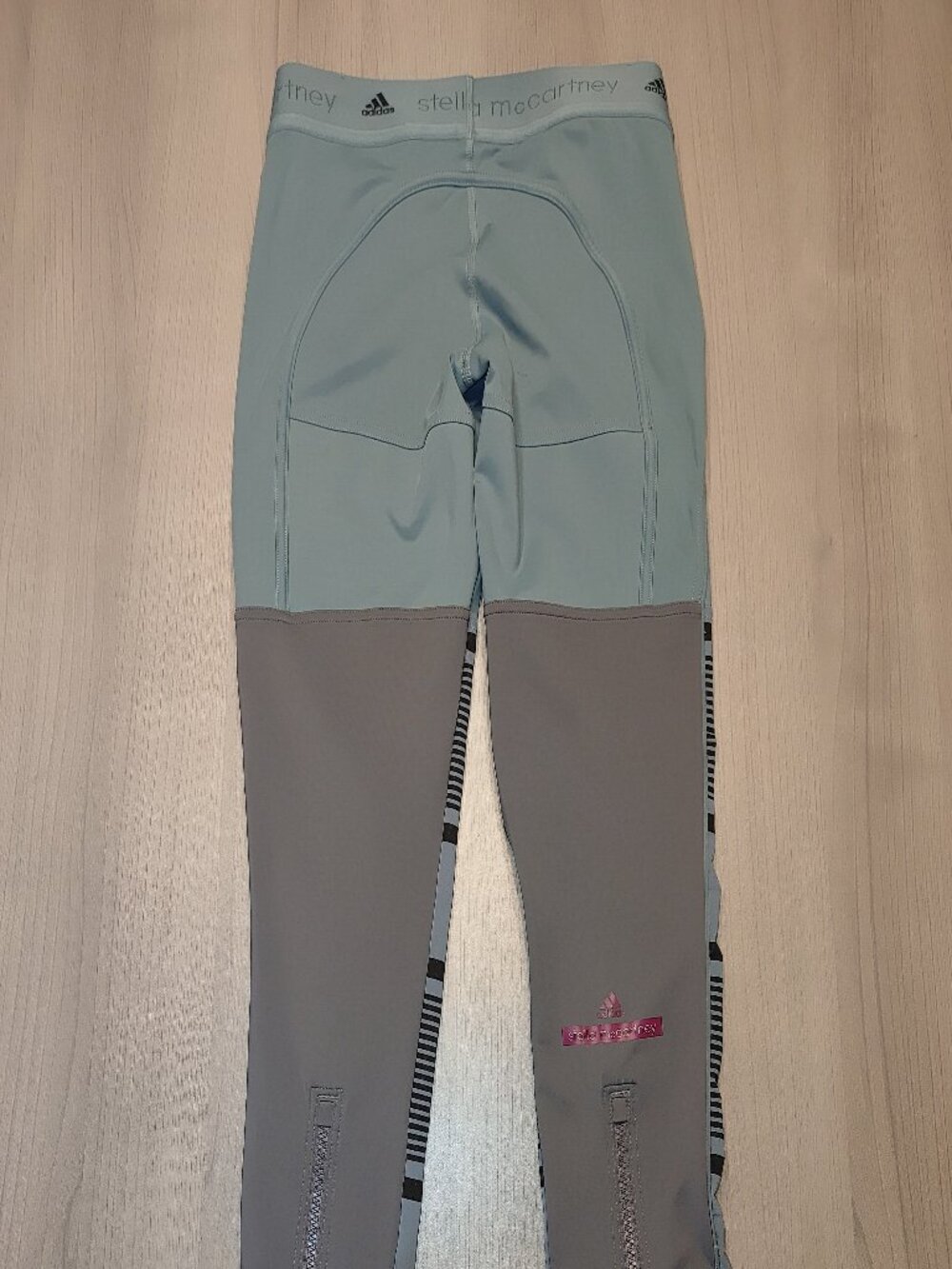 Women's Adidas Stella McCartney Leggings-Green Black Gray-Zip Ankles-Size Small - Picture 2 of 3